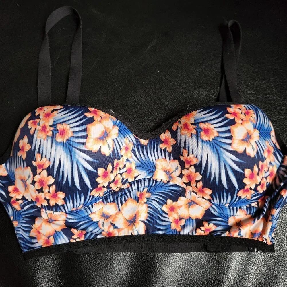 PINK Tropical floral Caged Bralette size SMALL